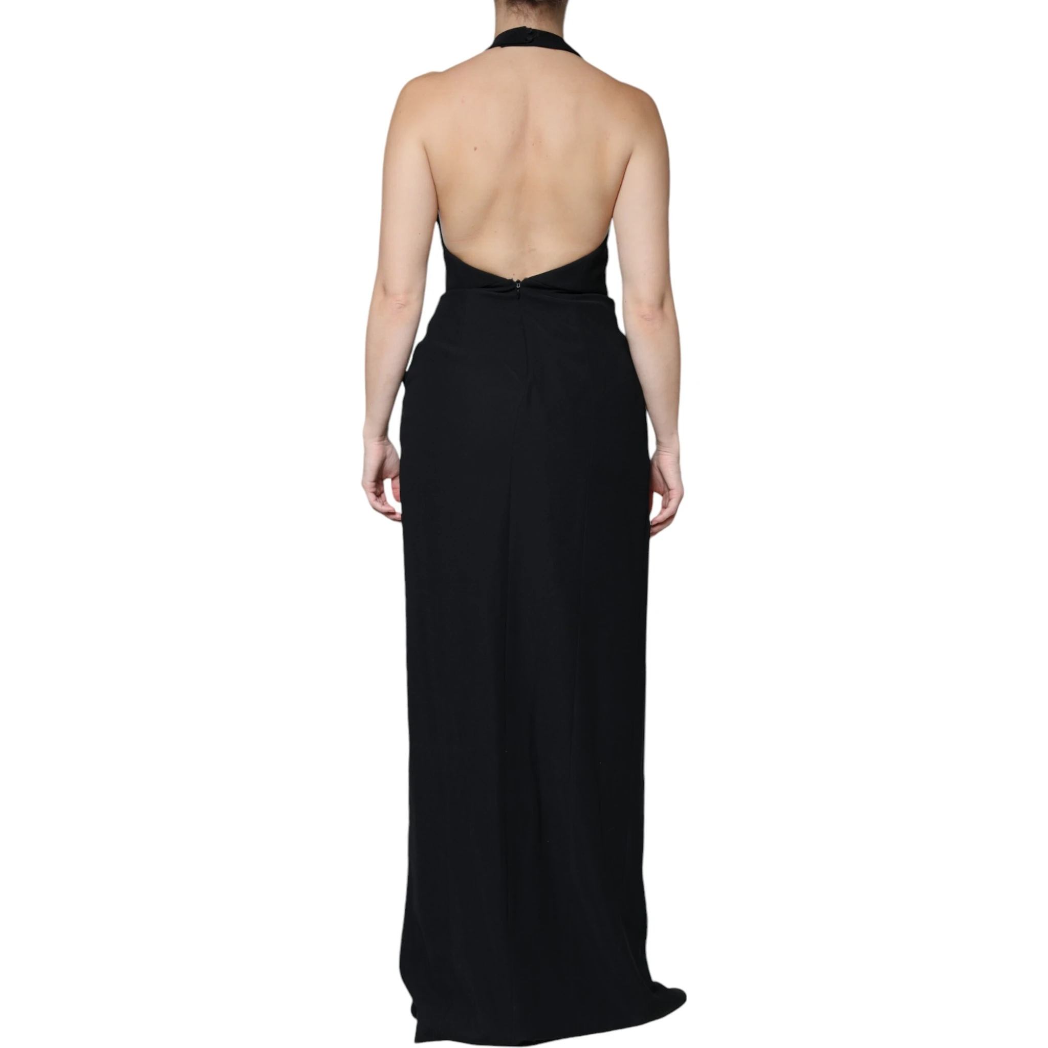 Black Sleeveless Halter Sheath Long Gown Dress