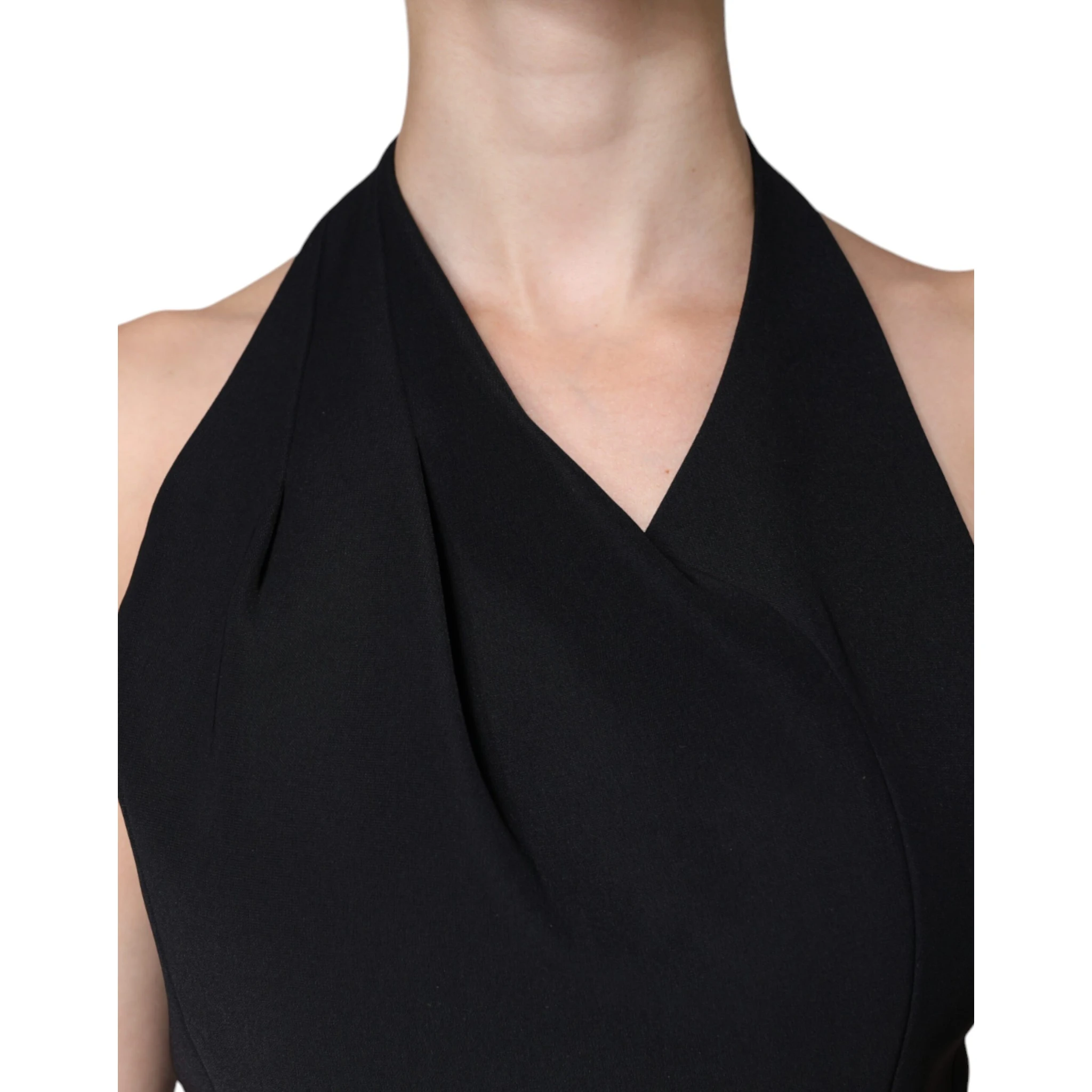 Black Sleeveless Halter Sheath Long Gown Dress