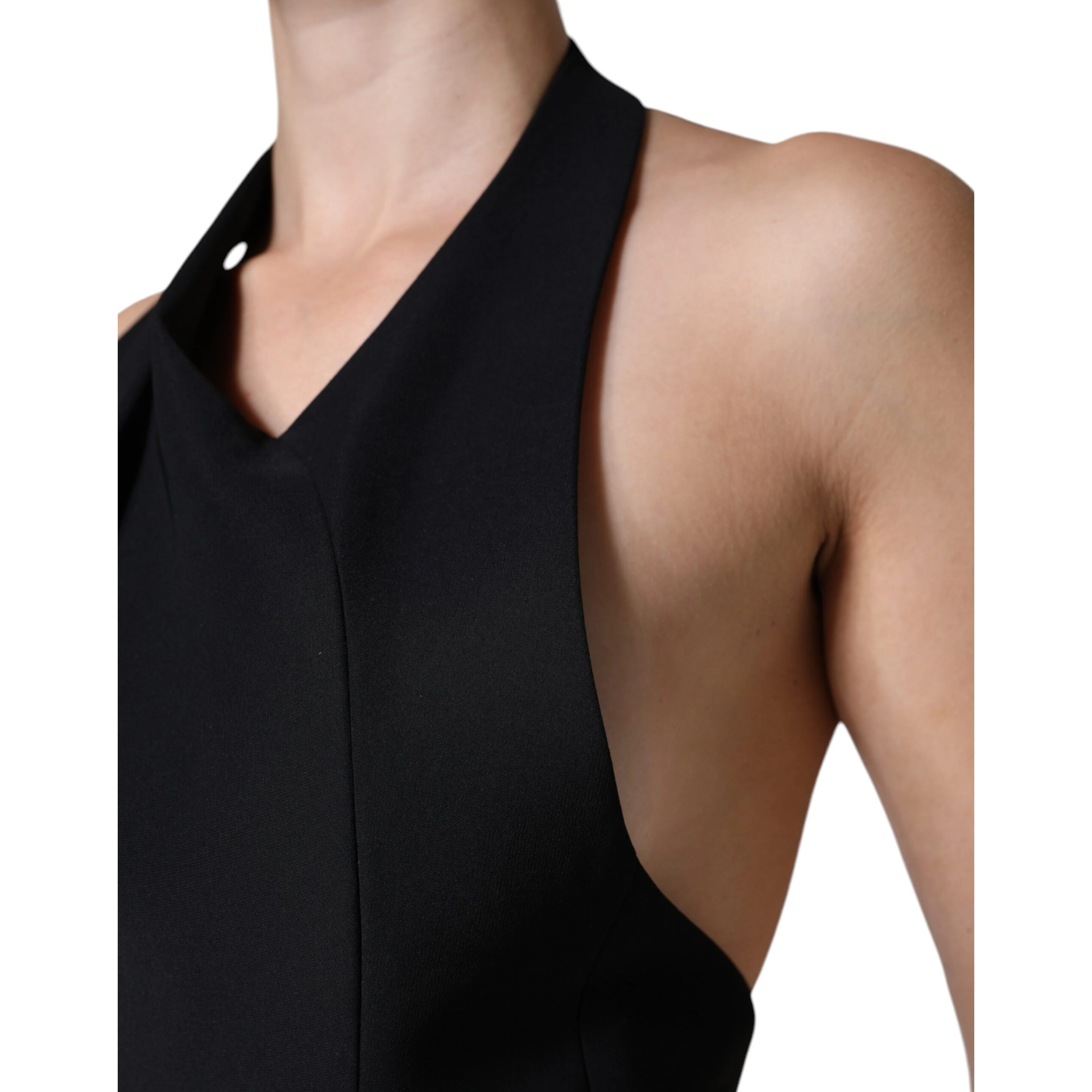 Black Sleeveless Halter Sheath Long Gown Dress