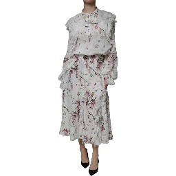 White Floral Ruffles Lace Long Sleeves Maxi Dress