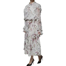 White Floral Ruffles Lace Long Sleeves Maxi Dress