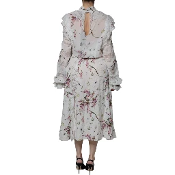 White Floral Ruffles Lace Long Sleeves Maxi Dress