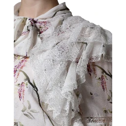 White Floral Ruffles Lace Long Sleeves Maxi Dress
