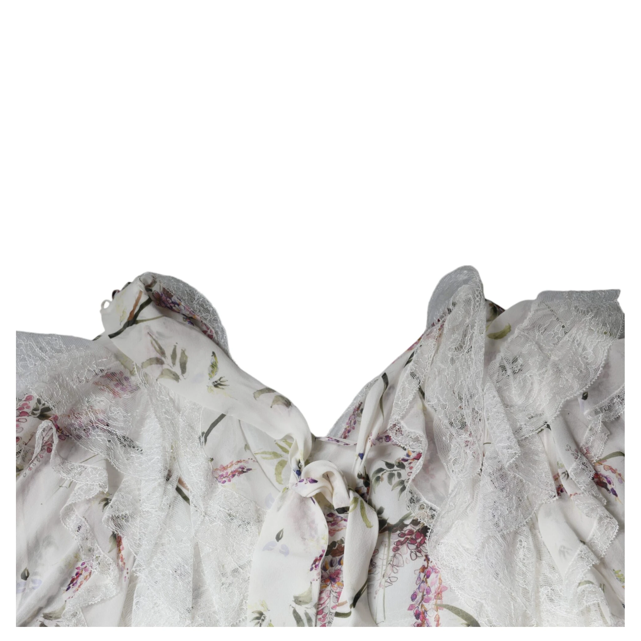 White Floral Ruffles Lace Long Sleeves Maxi Dress
