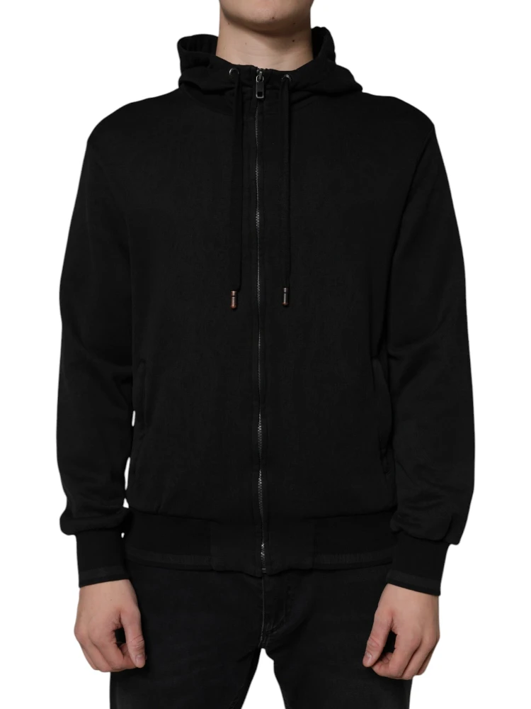 Black Cotton Full Zip Hooded Bomber Jacket