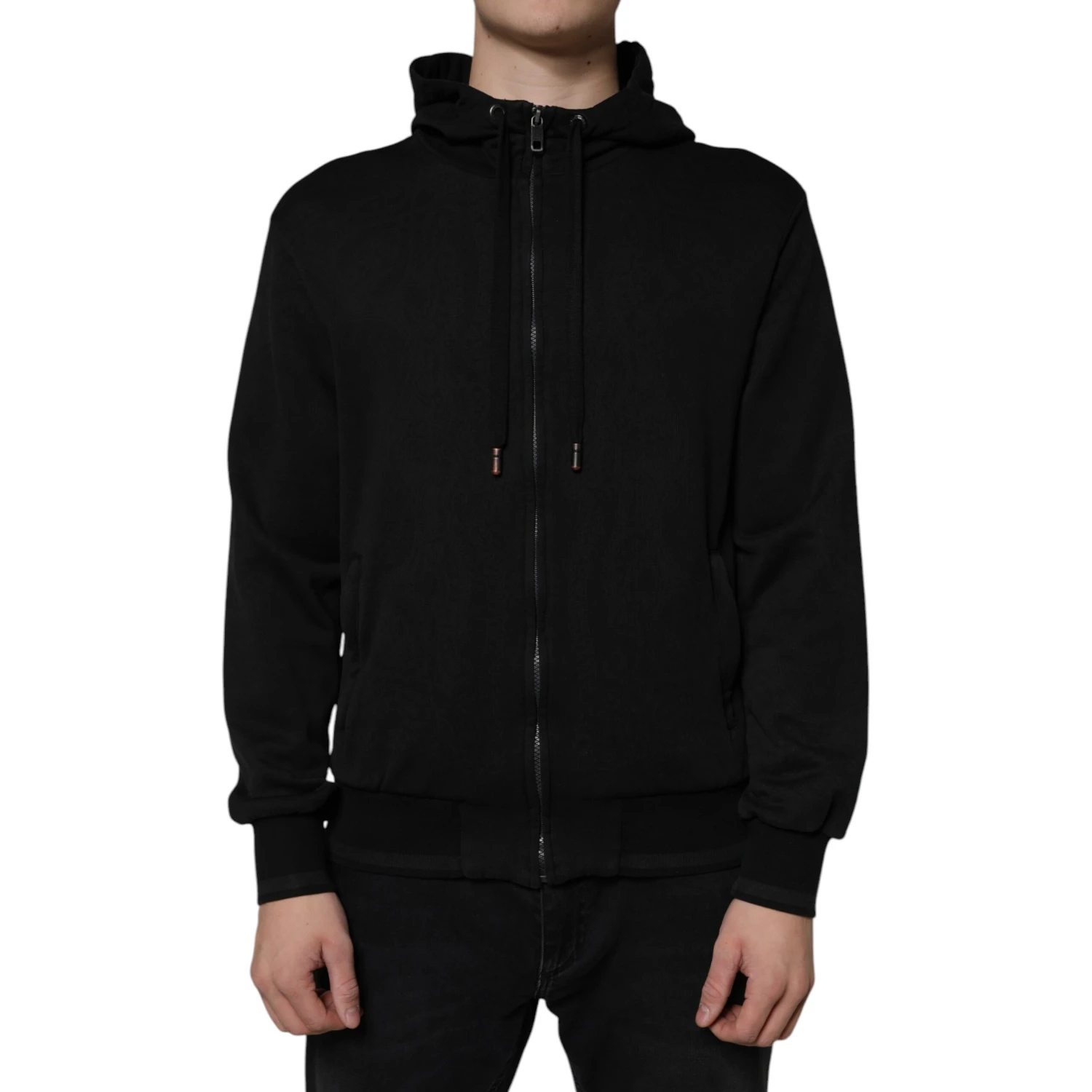 Black Cotton Full Zip Hooded Bomber Jacket