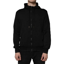 Black Cotton Full Zip Hooded Bomber Jacket