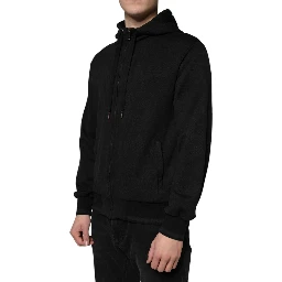 Black Cotton Full Zip Hooded Bomber Jacket