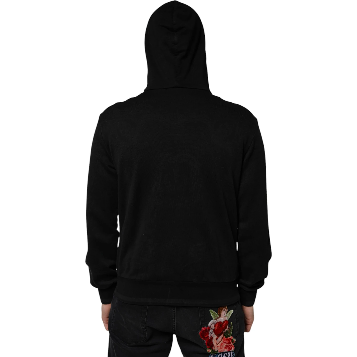Black Cotton Full Zip Hooded Bomber Jacket