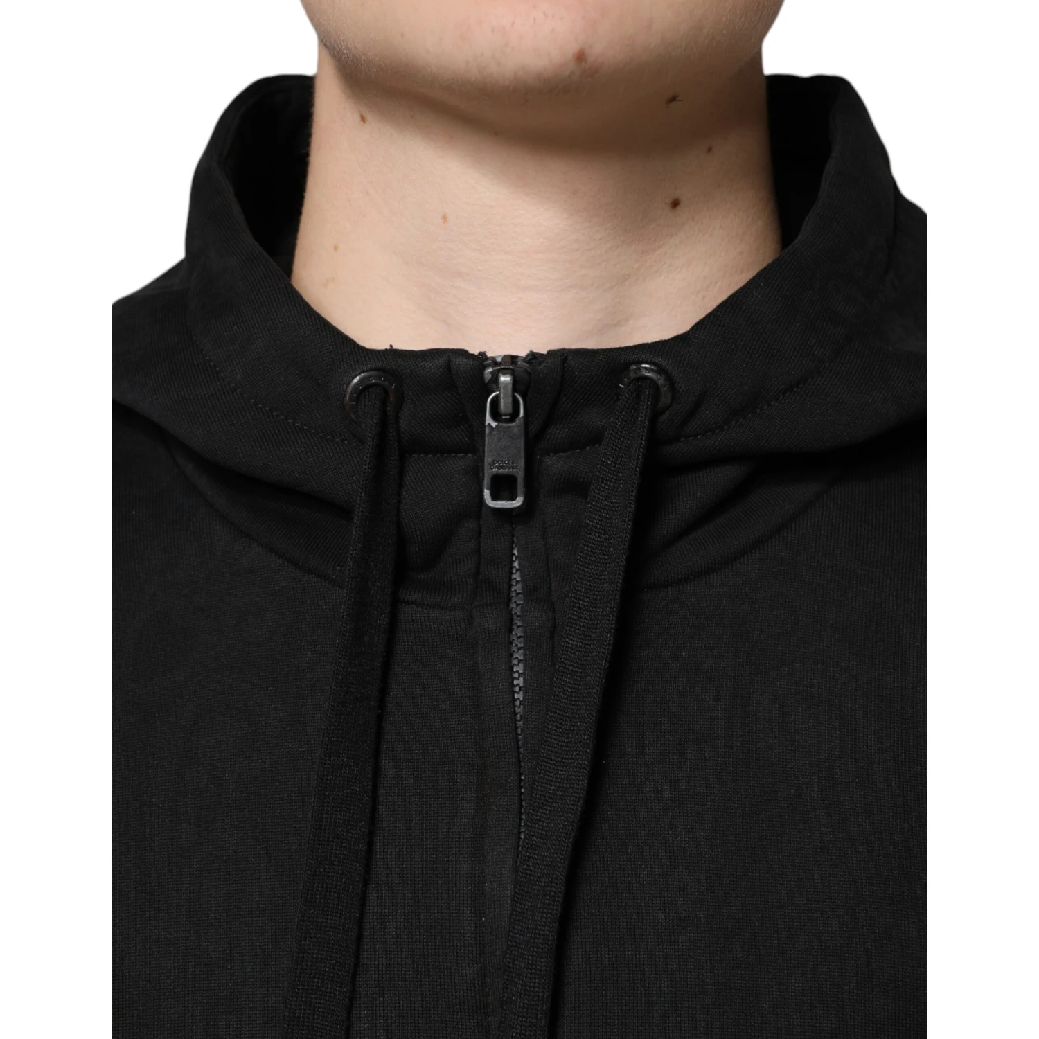 Black Cotton Full Zip Hooded Bomber Jacket
