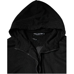 Black Cotton Full Zip Hooded Bomber Jacket