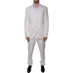 White Wool Silk 3 Piece SlimFit Formal Suit