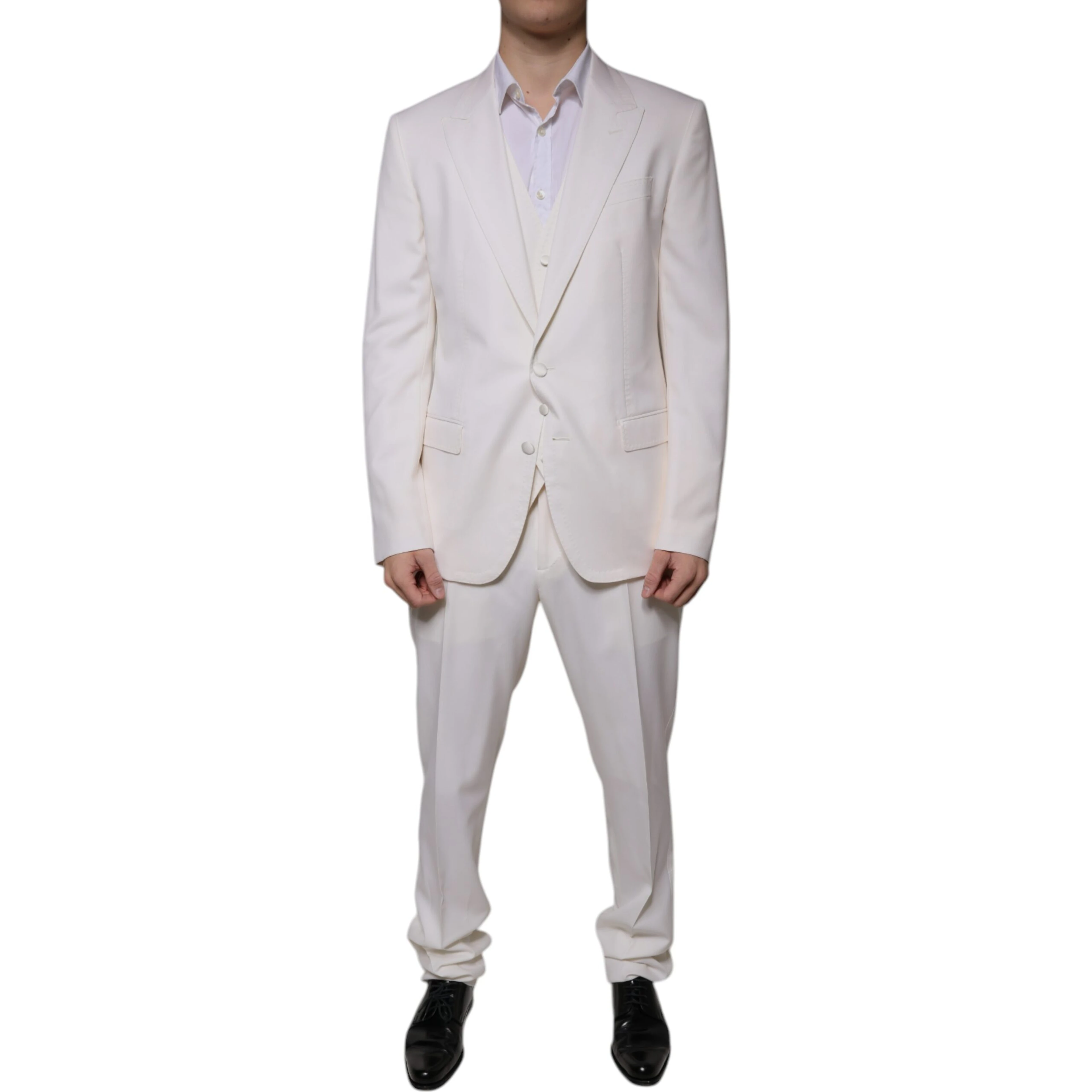 White Wool Silk 3 Piece SlimFit Formal Suit