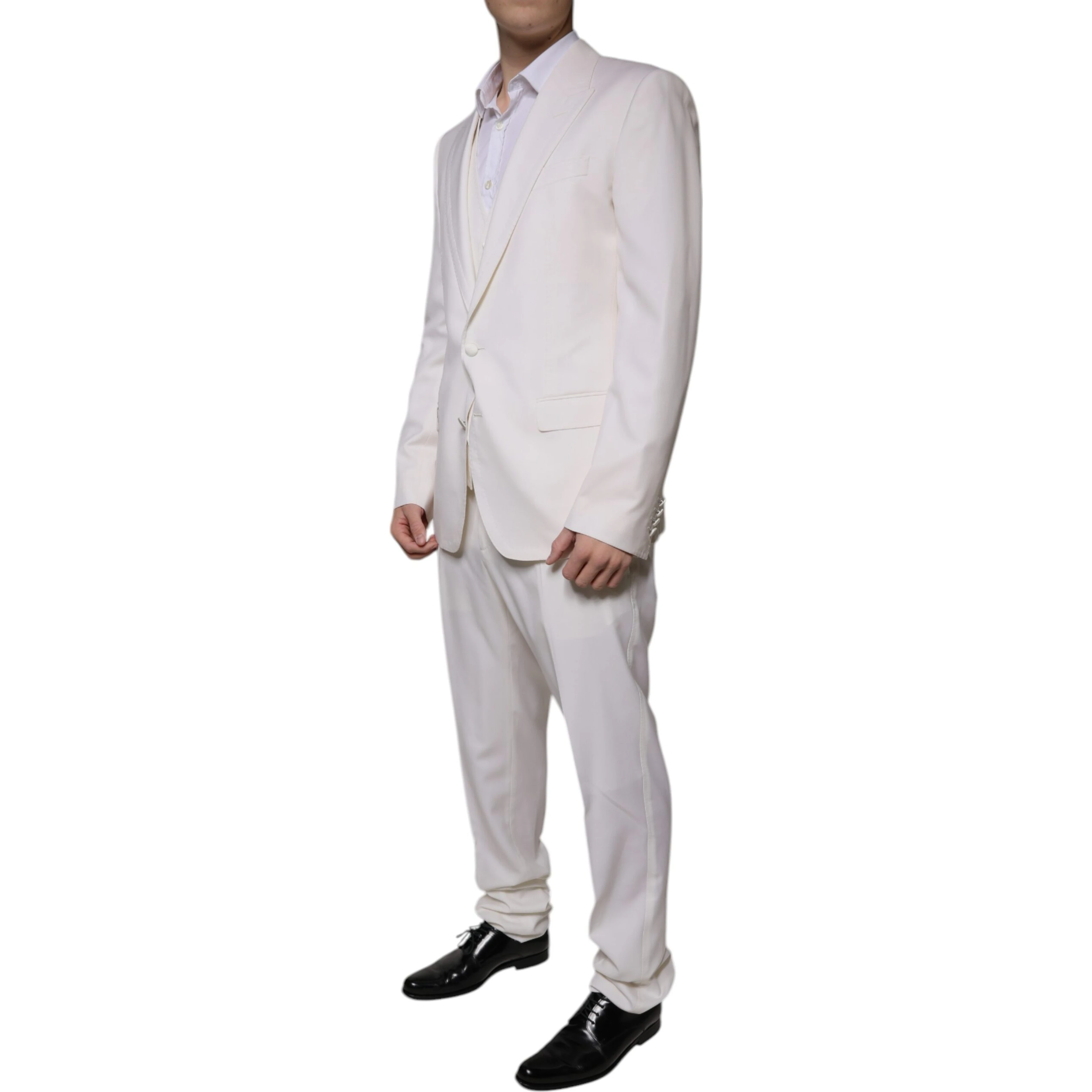 White Wool Silk 3 Piece SlimFit Formal Suit