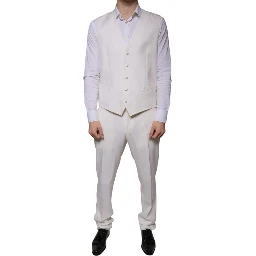 White Wool Silk 3 Piece SlimFit Formal Suit