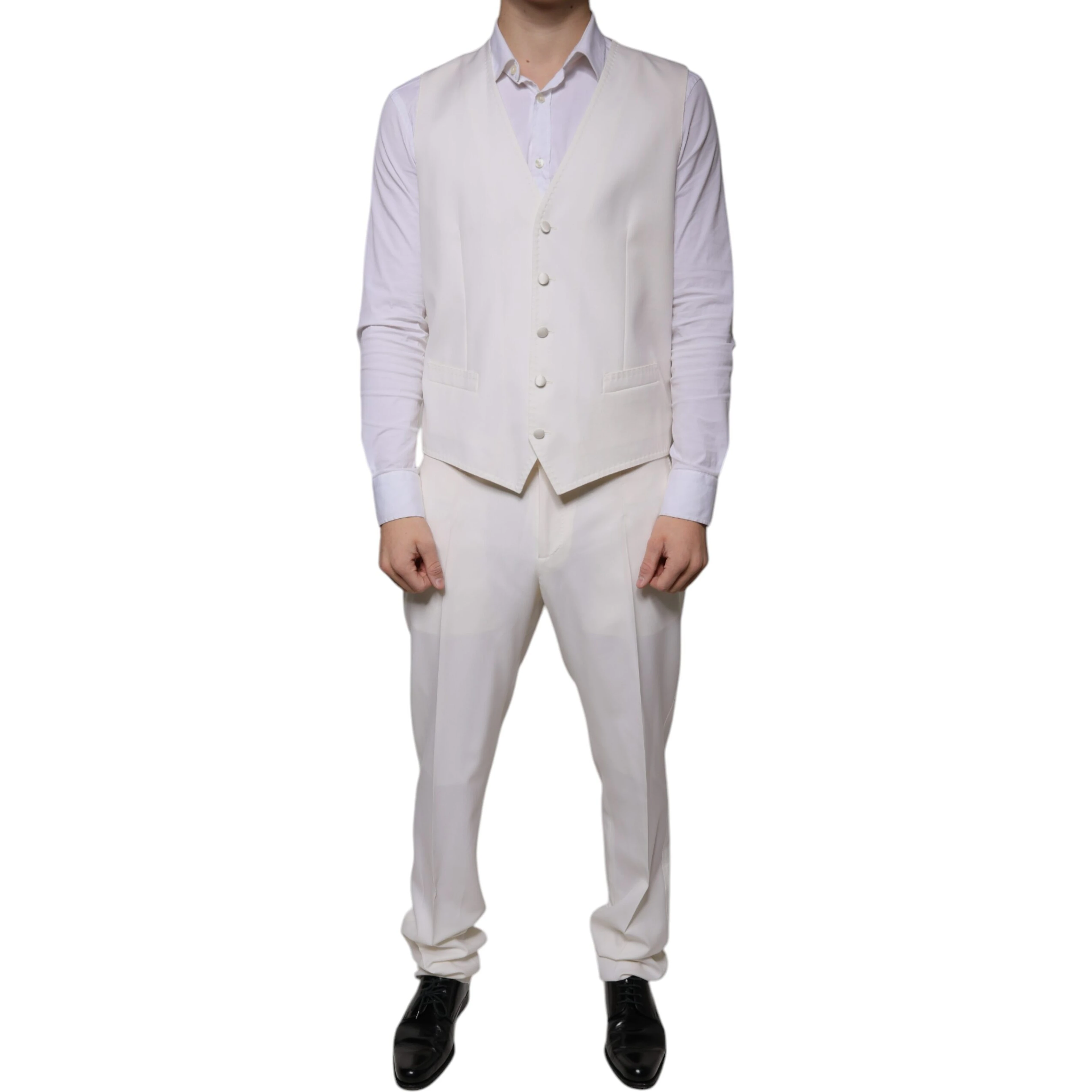 White Wool Silk 3 Piece SlimFit Formal Suit