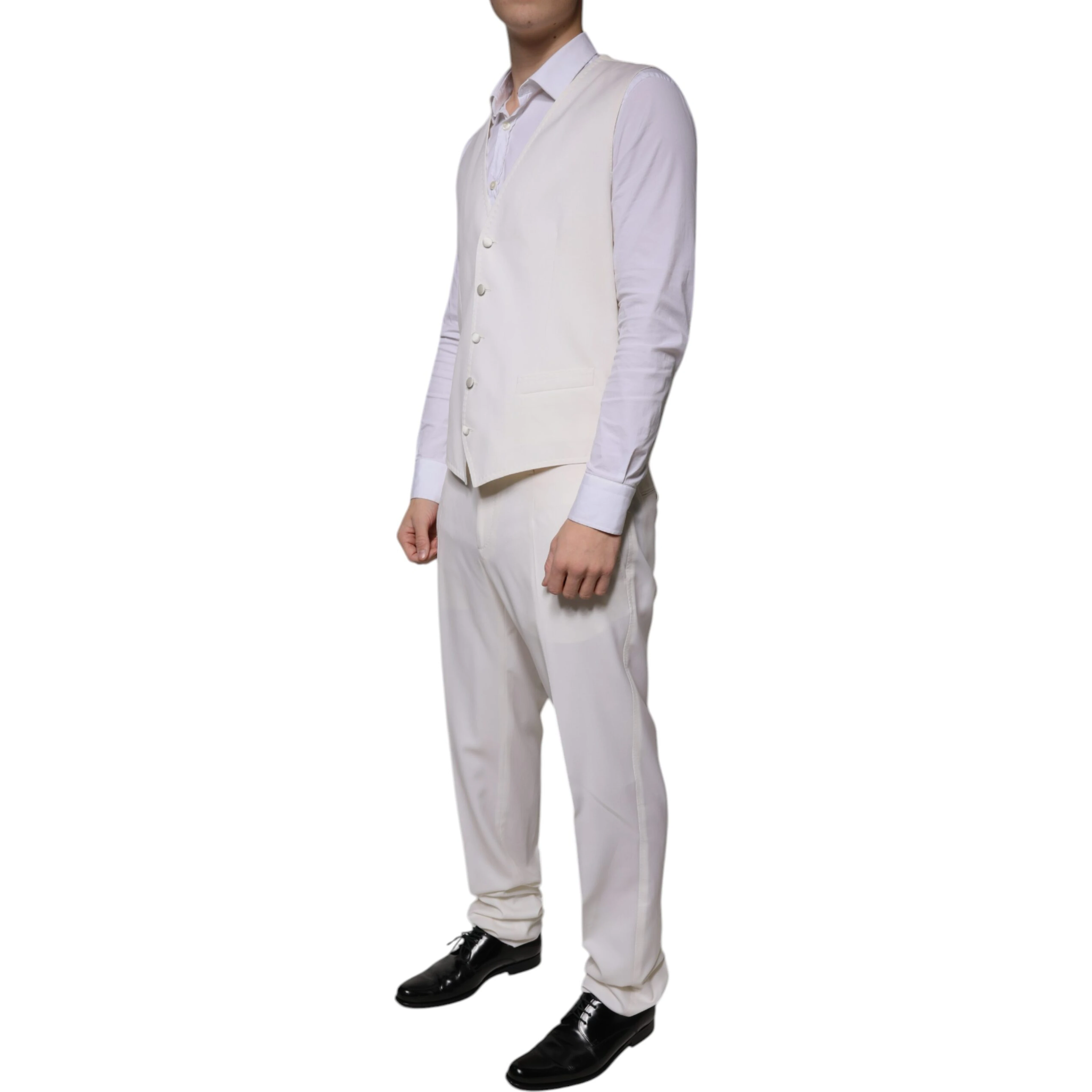 White Wool Silk 3 Piece SlimFit Formal Suit