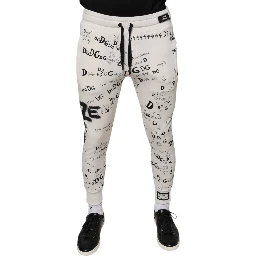 White Printed Cotton Jogger Sweatpants Pants
