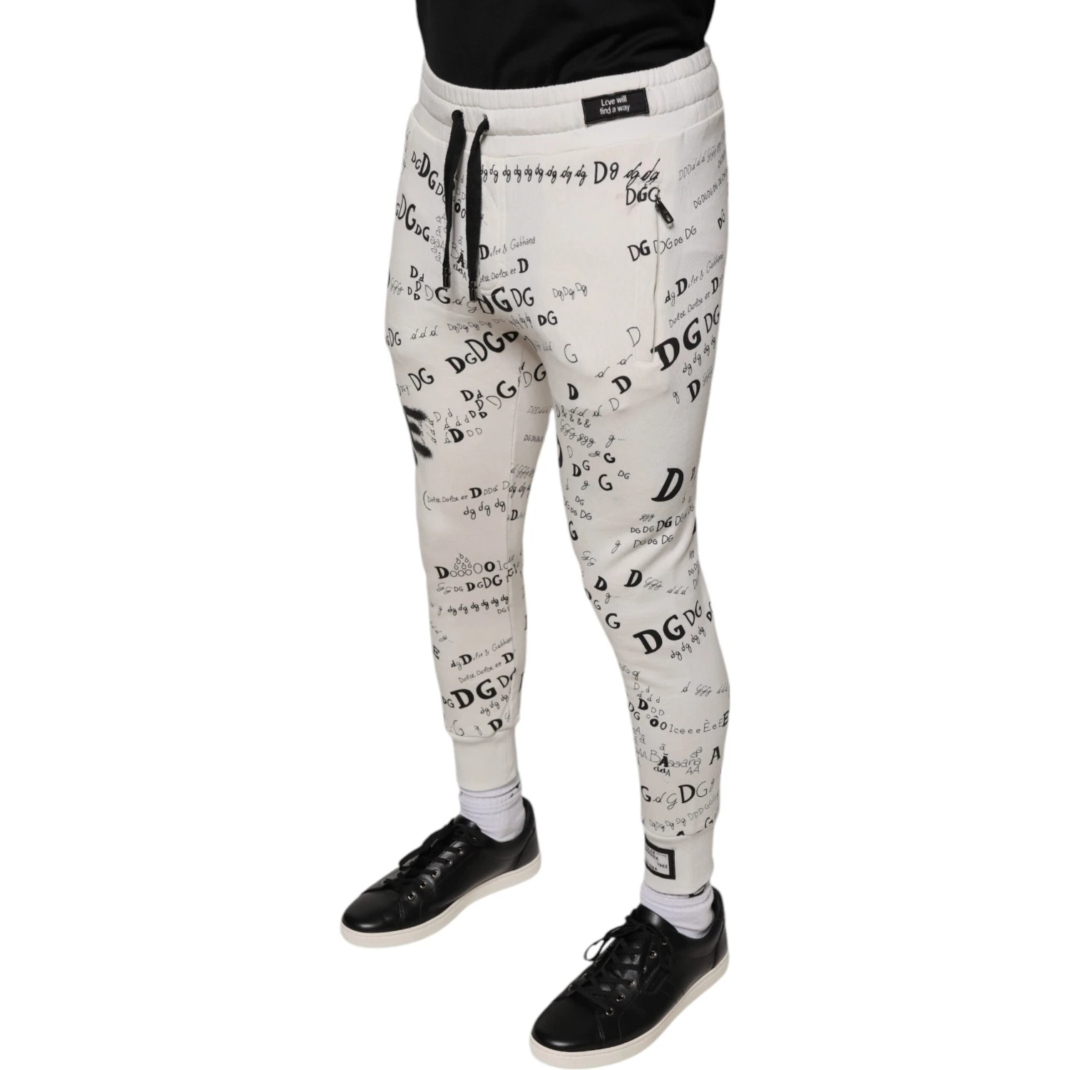 White Printed Cotton Jogger Sweatpants Pants