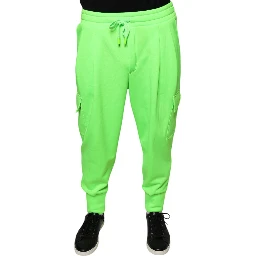 Neon Green Polyester Cargo Jogger Sweatpants Pants