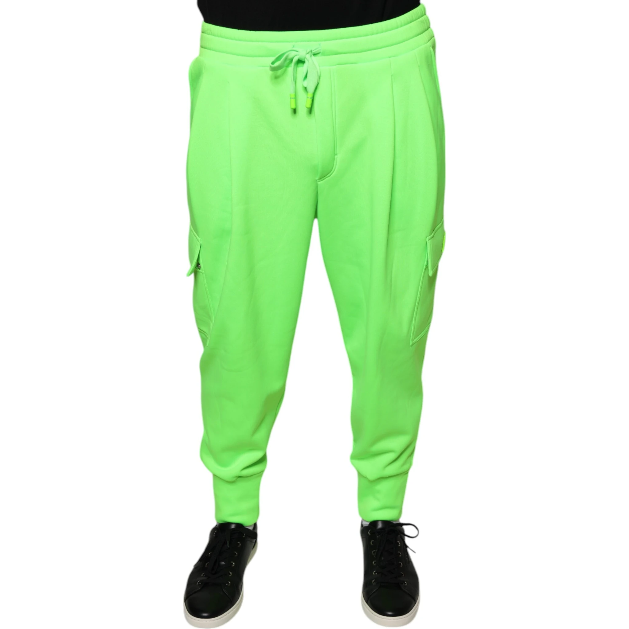 Neon Green Polyester Cargo Jogger Sweatpants Pants
