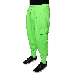 Neon Green Polyester Cargo Jogger Sweatpants Pants
