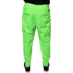 Neon Green Polyester Cargo Jogger Sweatpants Pants