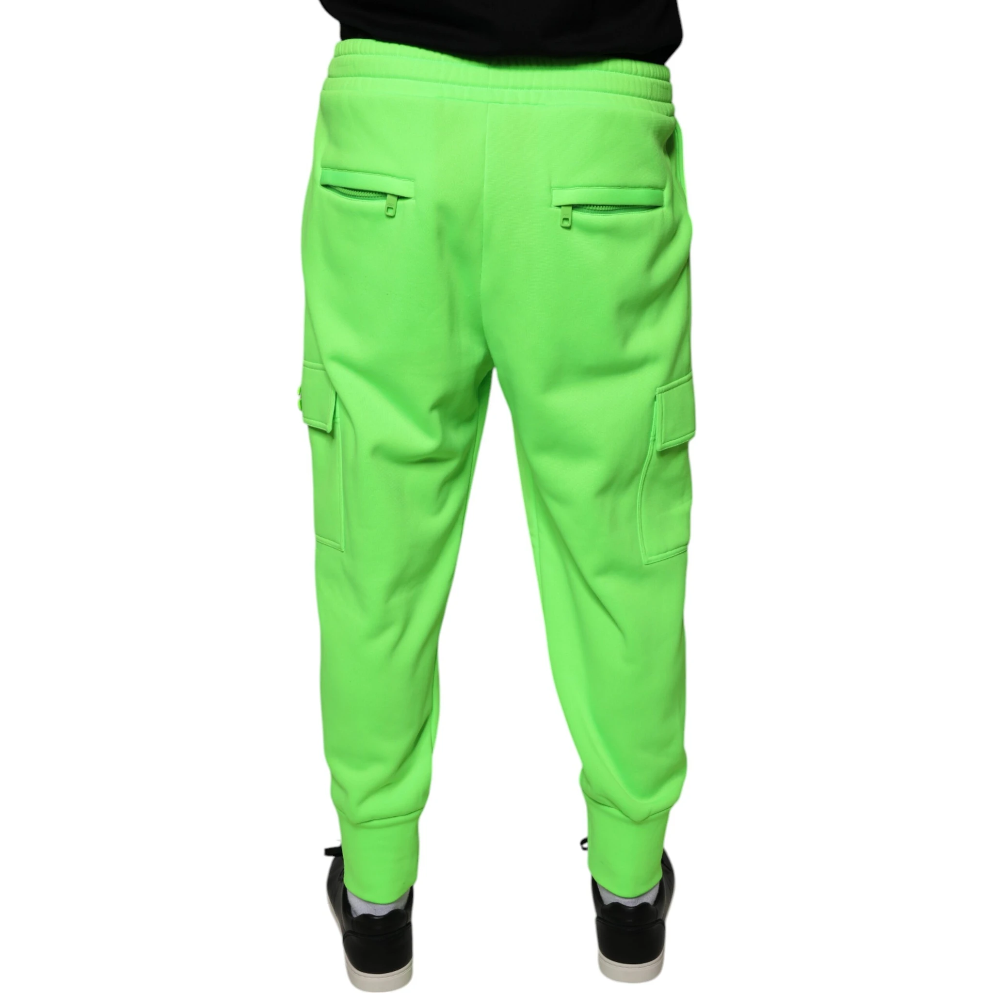 Neon Green Polyester Cargo Jogger Sweatpants Pants