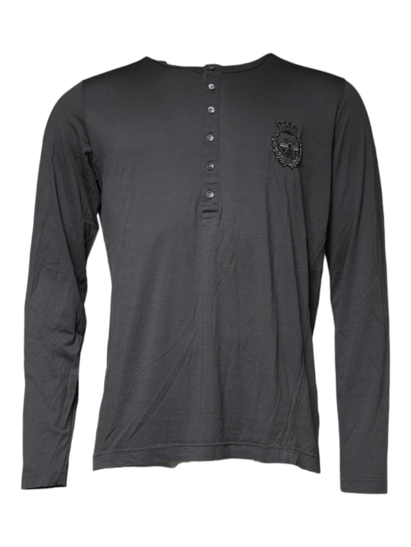 Gray Crown Bee Embroidery Pullover Sweater