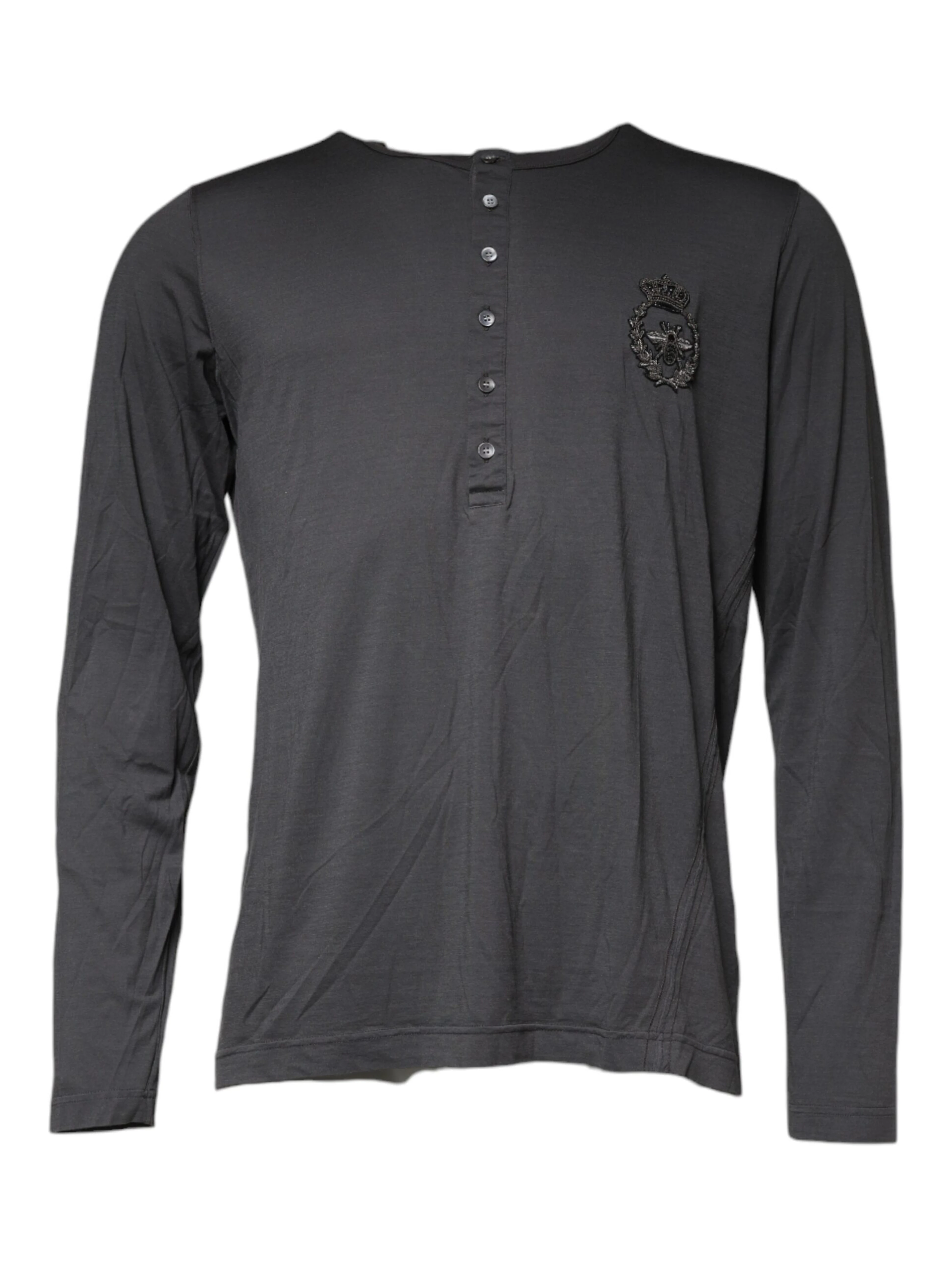 Gray Crown Bee Embroidery Pullover Sweater