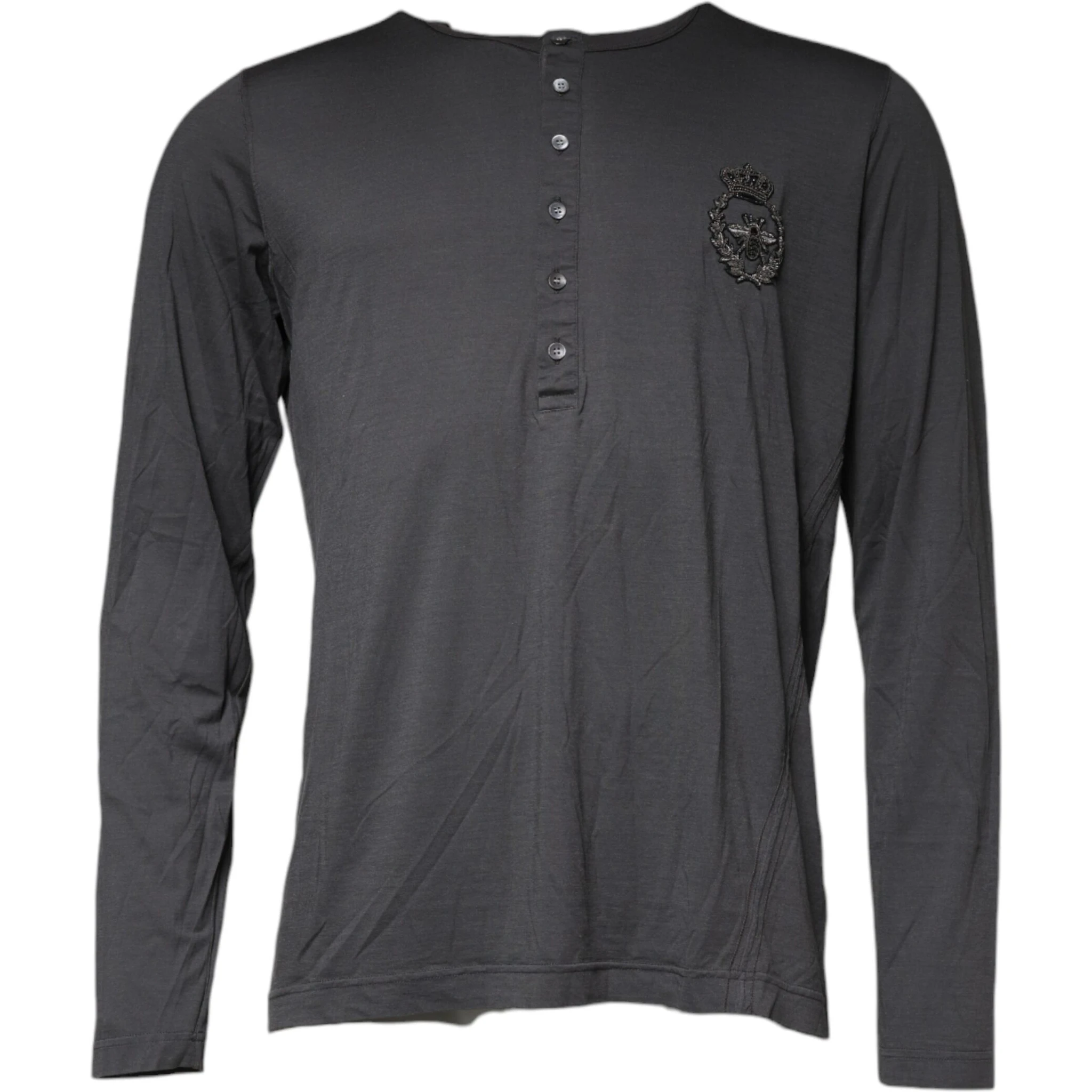 Gray Crown Bee Embroidery Pullover Sweater