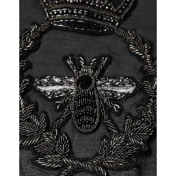 Gray Crown Bee Embroidery Pullover Sweater