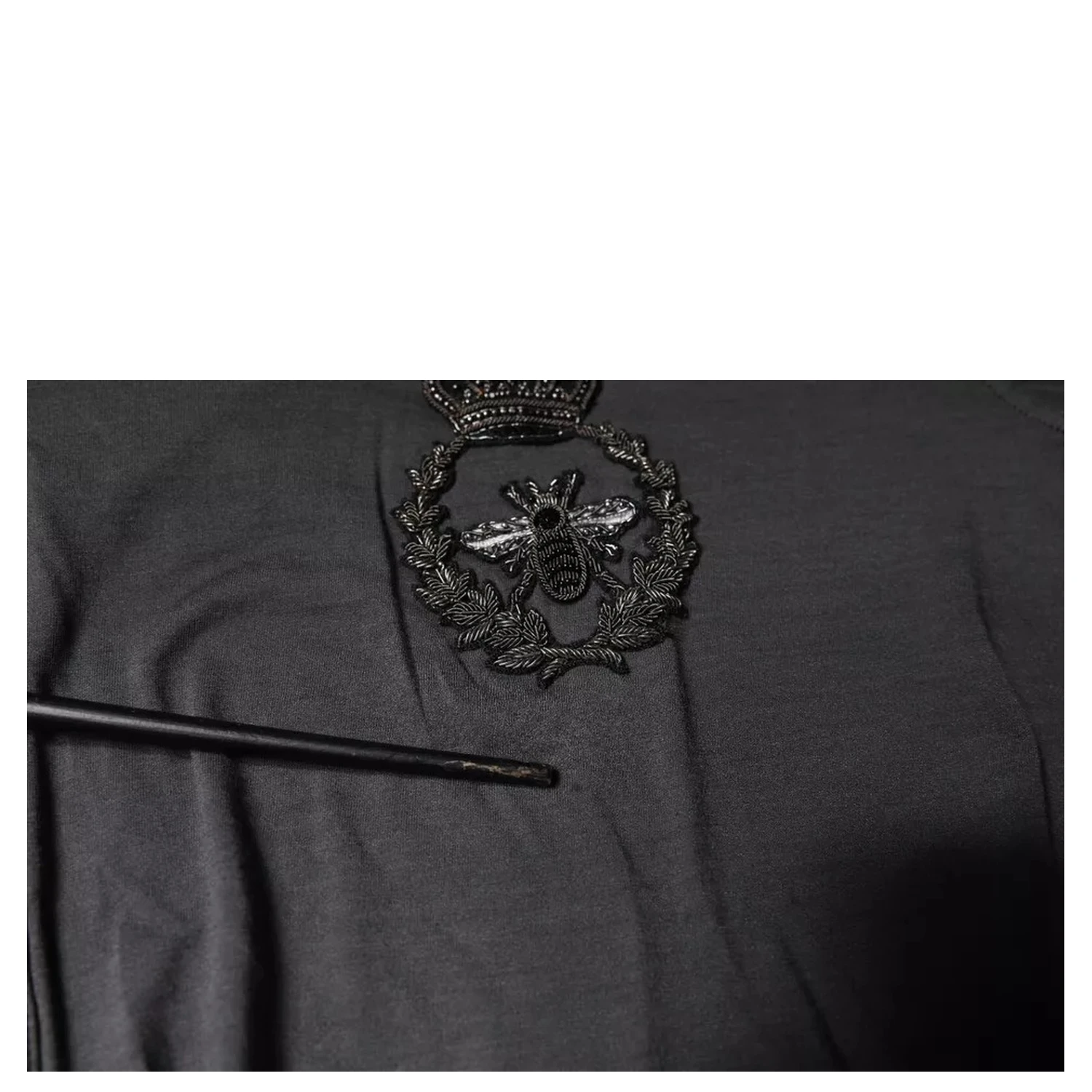Gray Crown Bee Embroidery Pullover Sweater