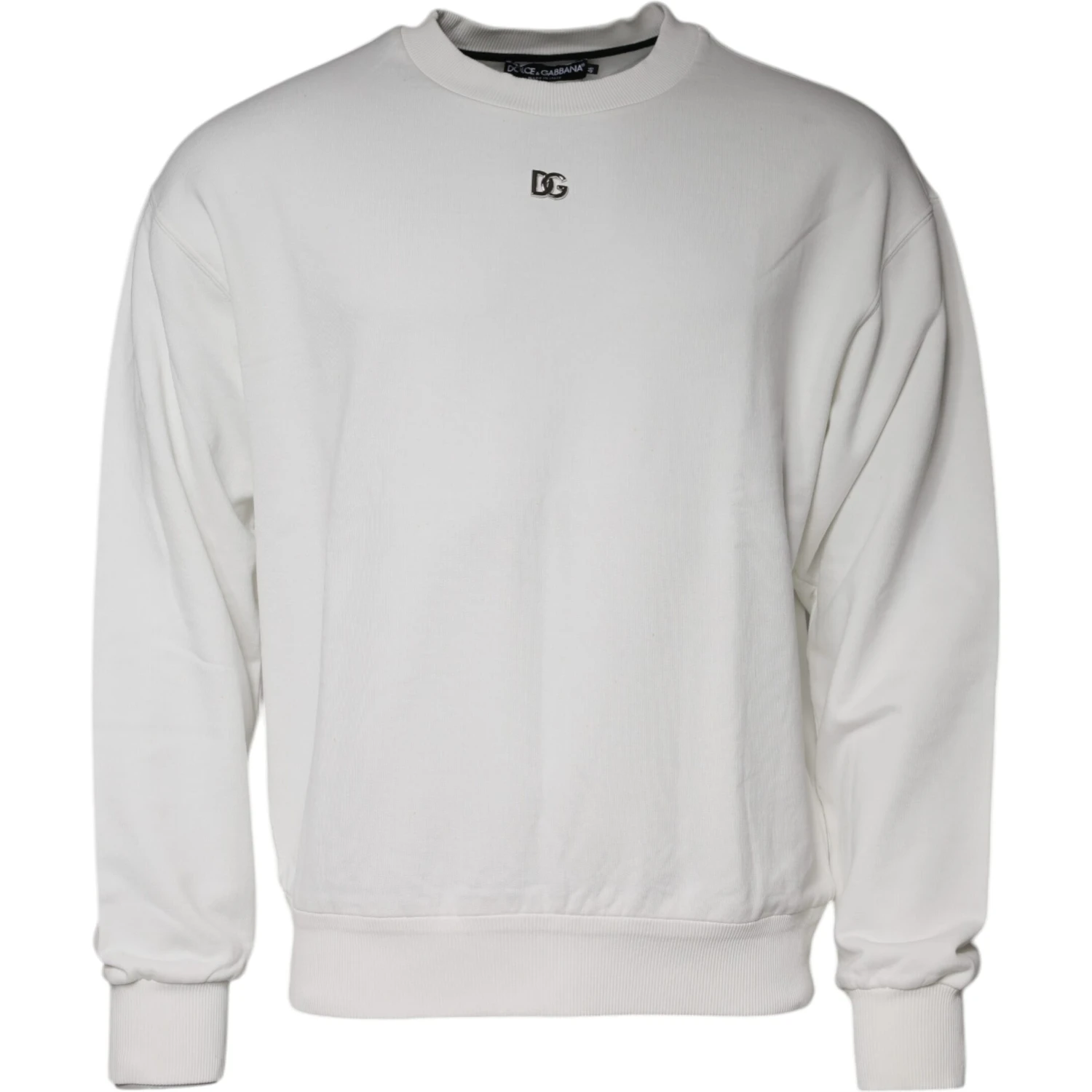 White Logo Cotton Crew Neck Pullover Sweater