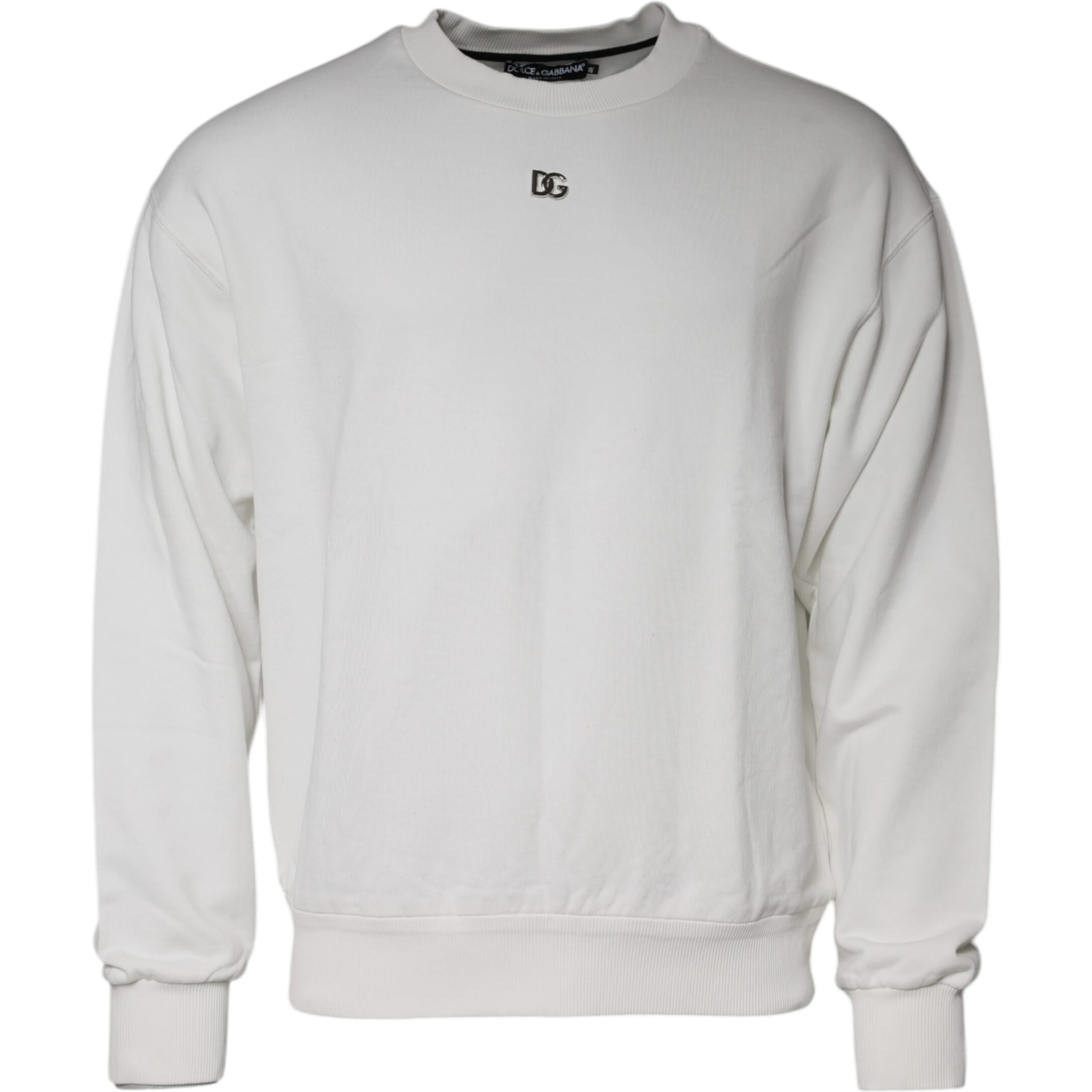 White Logo Cotton Crew Neck Pullover Sweater