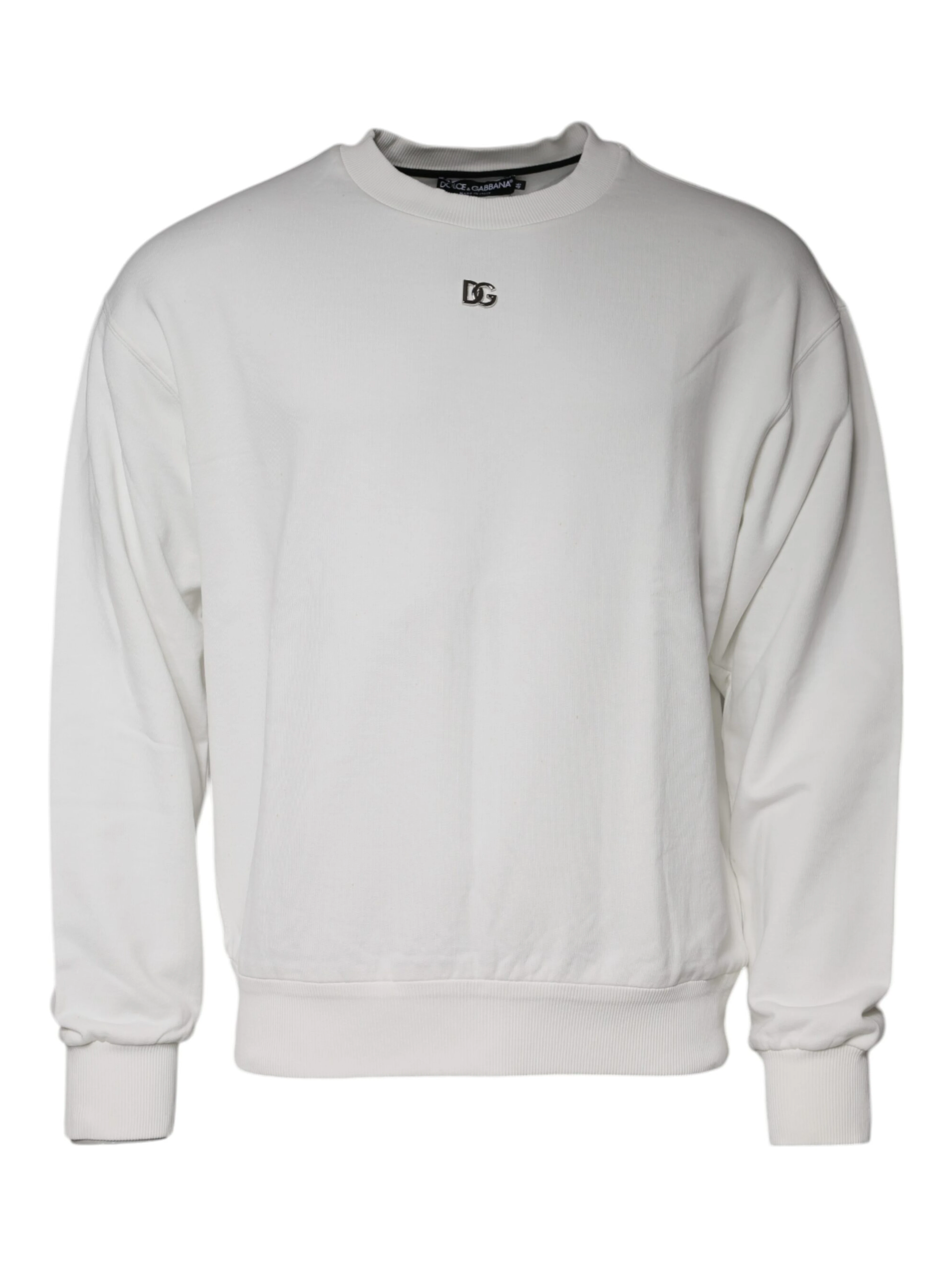 White Logo Cotton Crew Neck Pullover Sweater