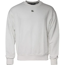 White Logo Cotton Crew Neck Pullover Sweater