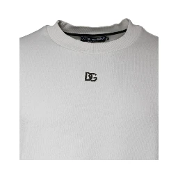 White Logo Cotton Crew Neck Pullover Sweater