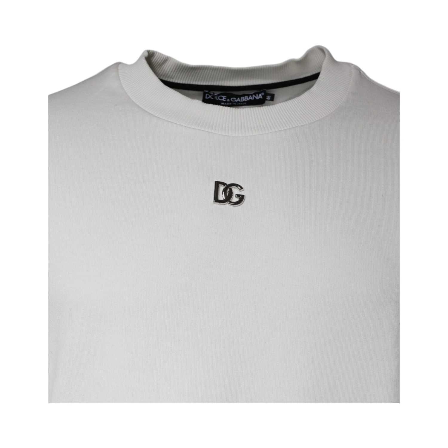 White Logo Cotton Crew Neck Pullover Sweater