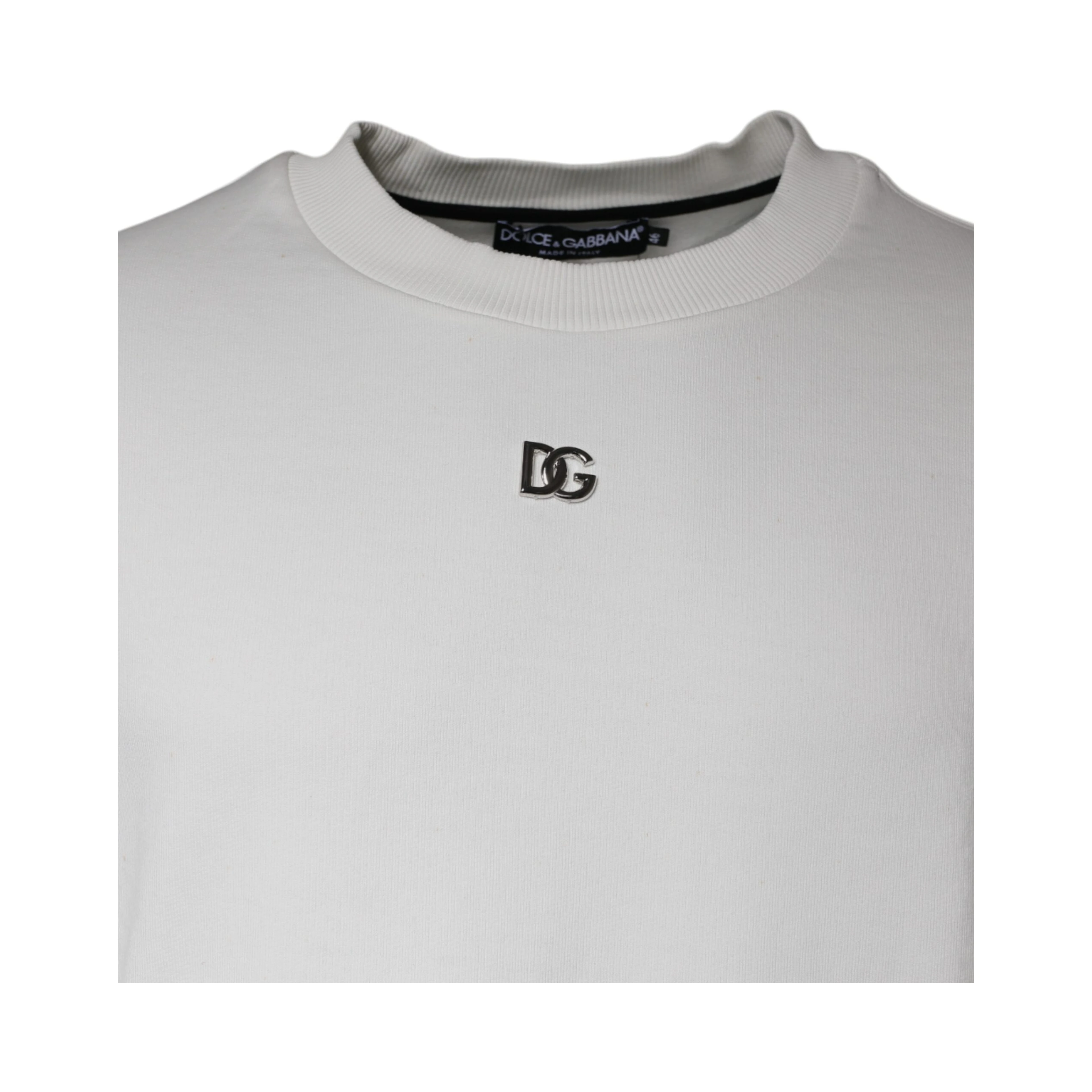 White Logo Cotton Crew Neck Pullover Sweater