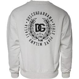 White Logo Cotton Crew Neck Pullover Sweater