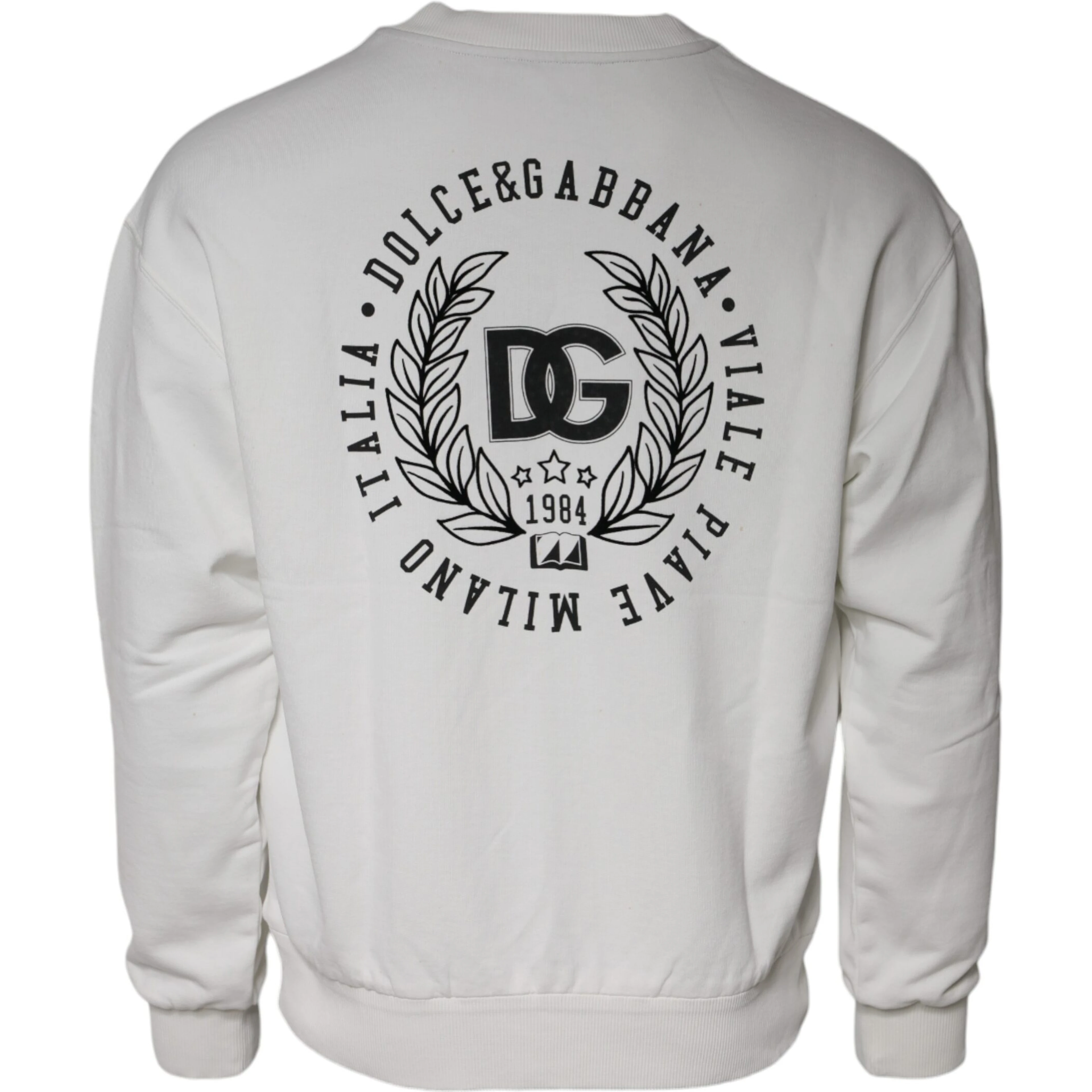 White Logo Cotton Crew Neck Pullover Sweater