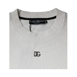 White Logo Cotton Crew Neck Pullover Sweater