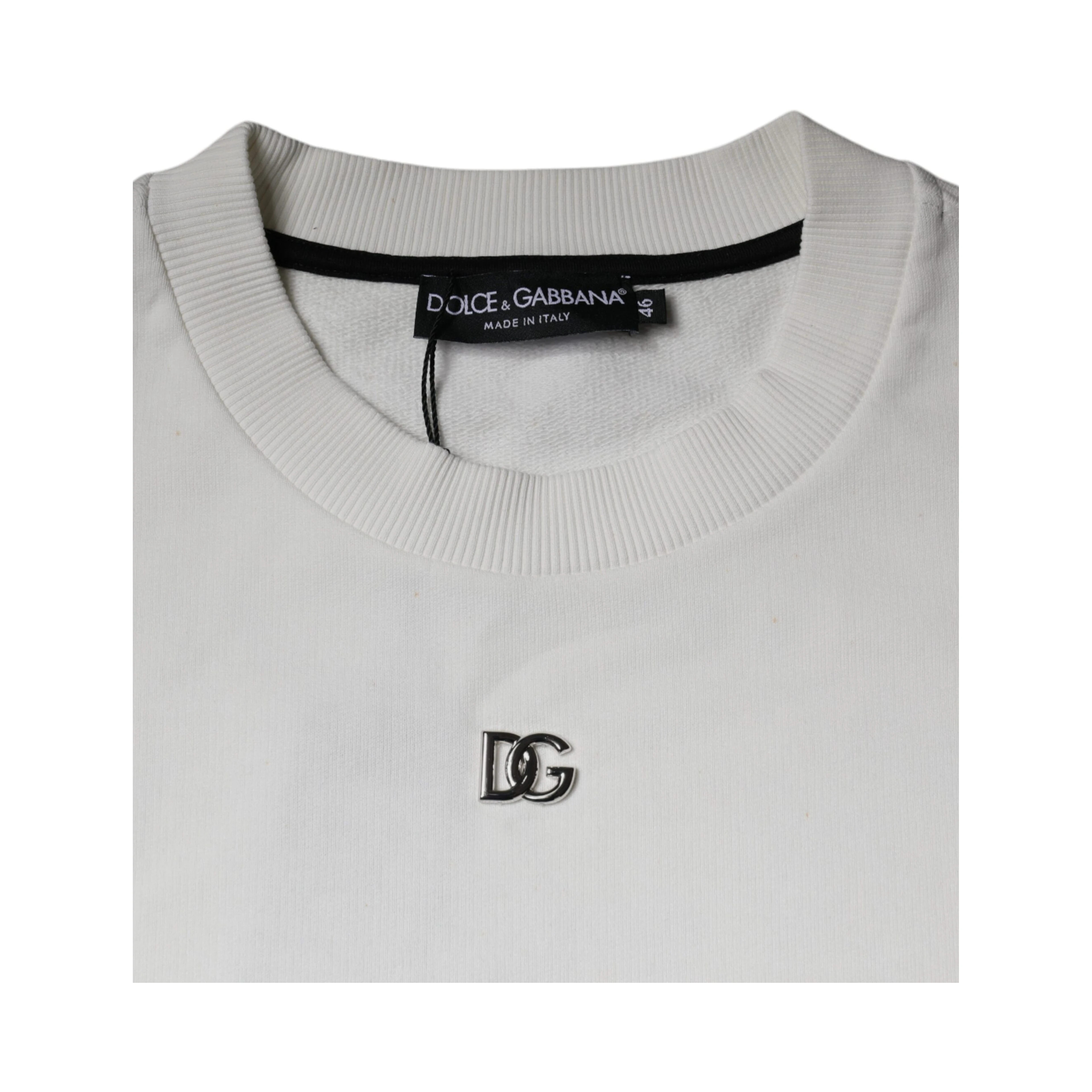 White Logo Cotton Crew Neck Pullover Sweater