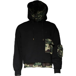 Black Pocket CottonHooded Sweatshirt Sweater