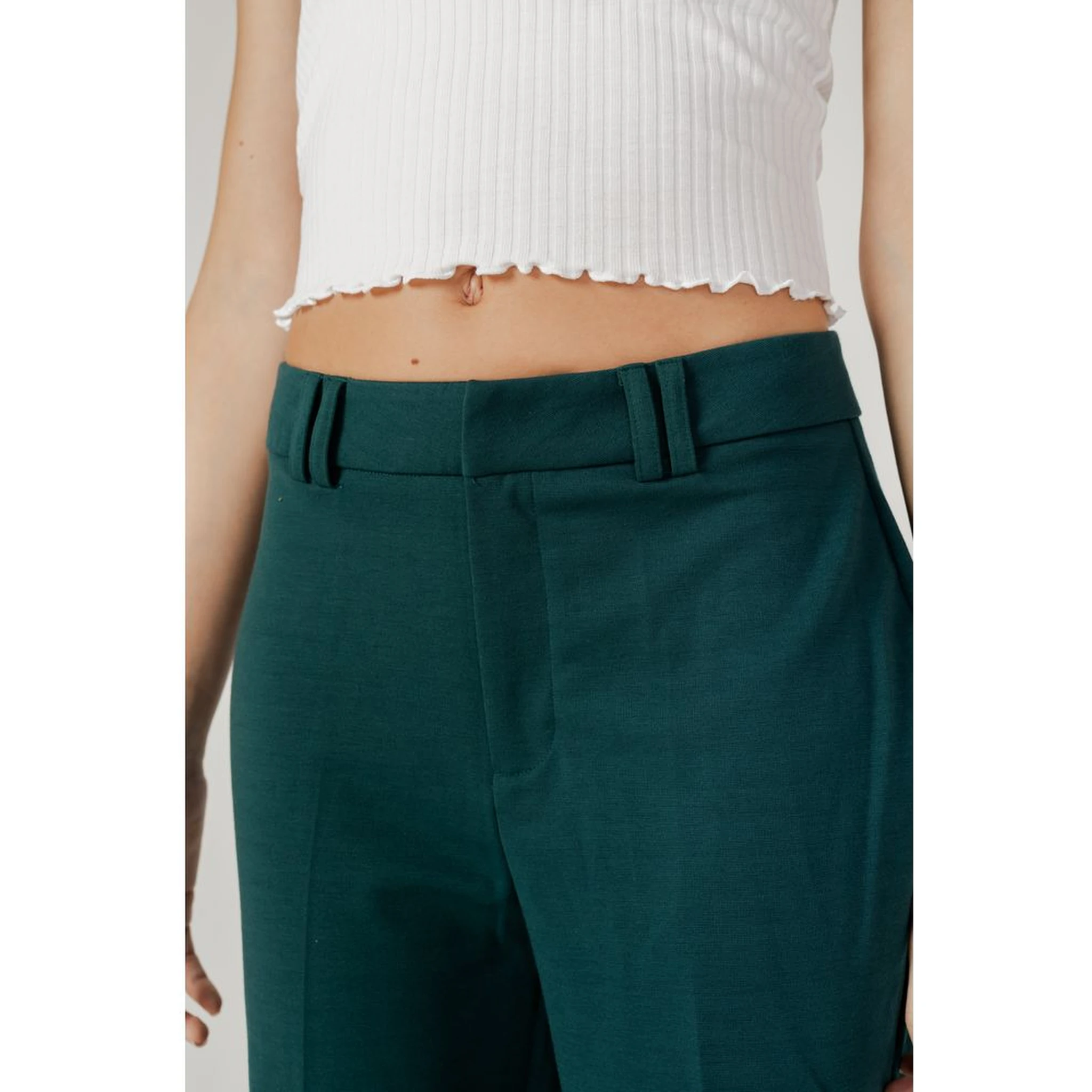 Green Polyester Casual Pants