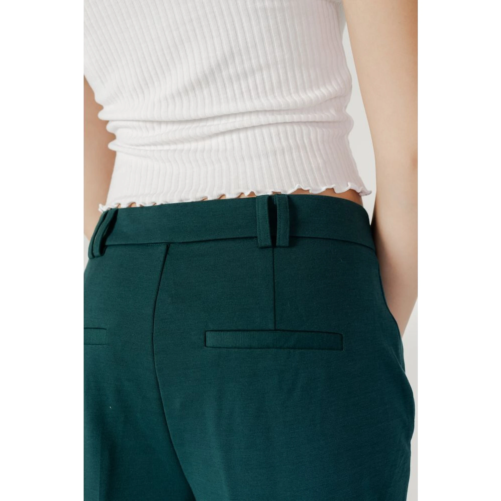 Green Polyester Casual Pants