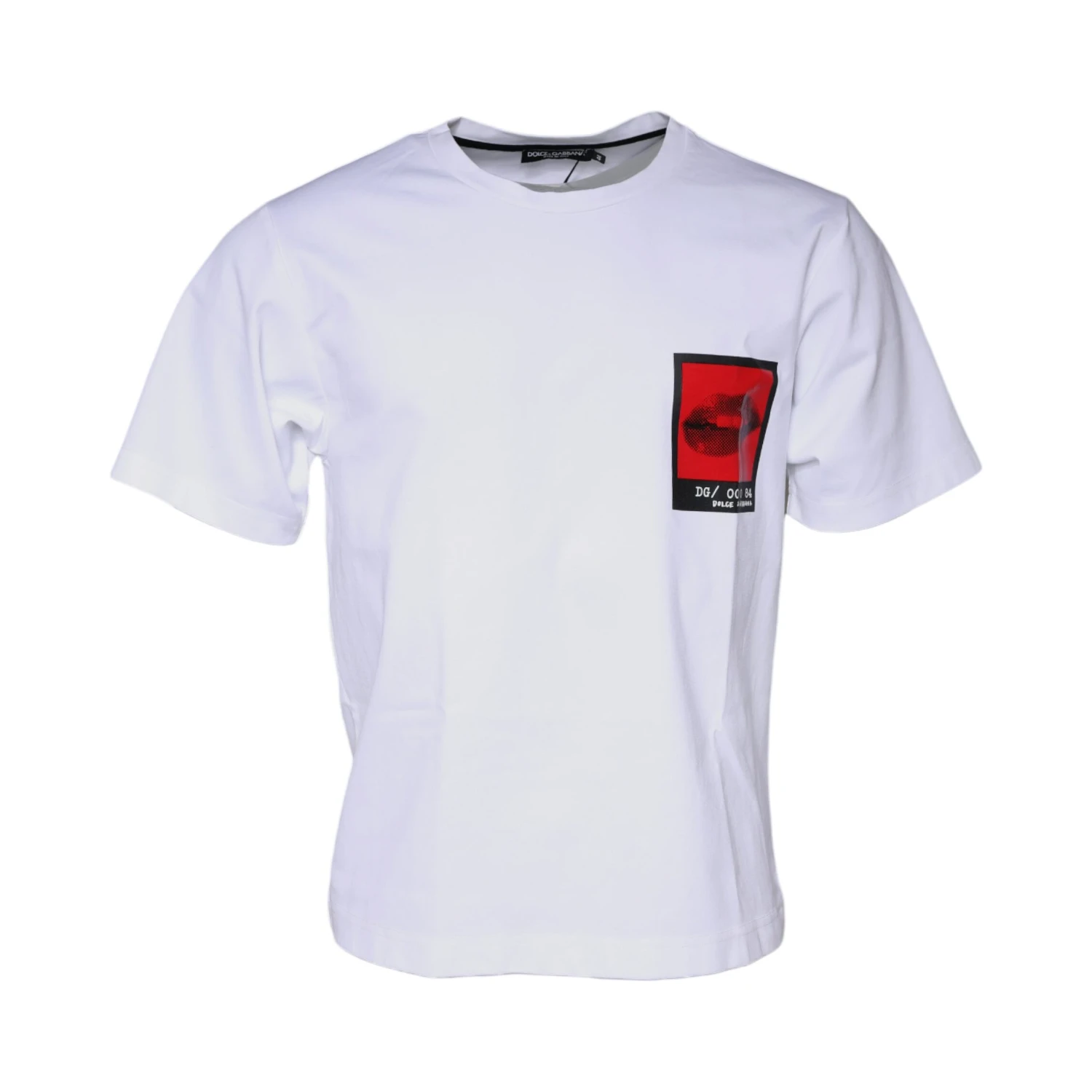 White Red Lips Print Cotton T-shirt