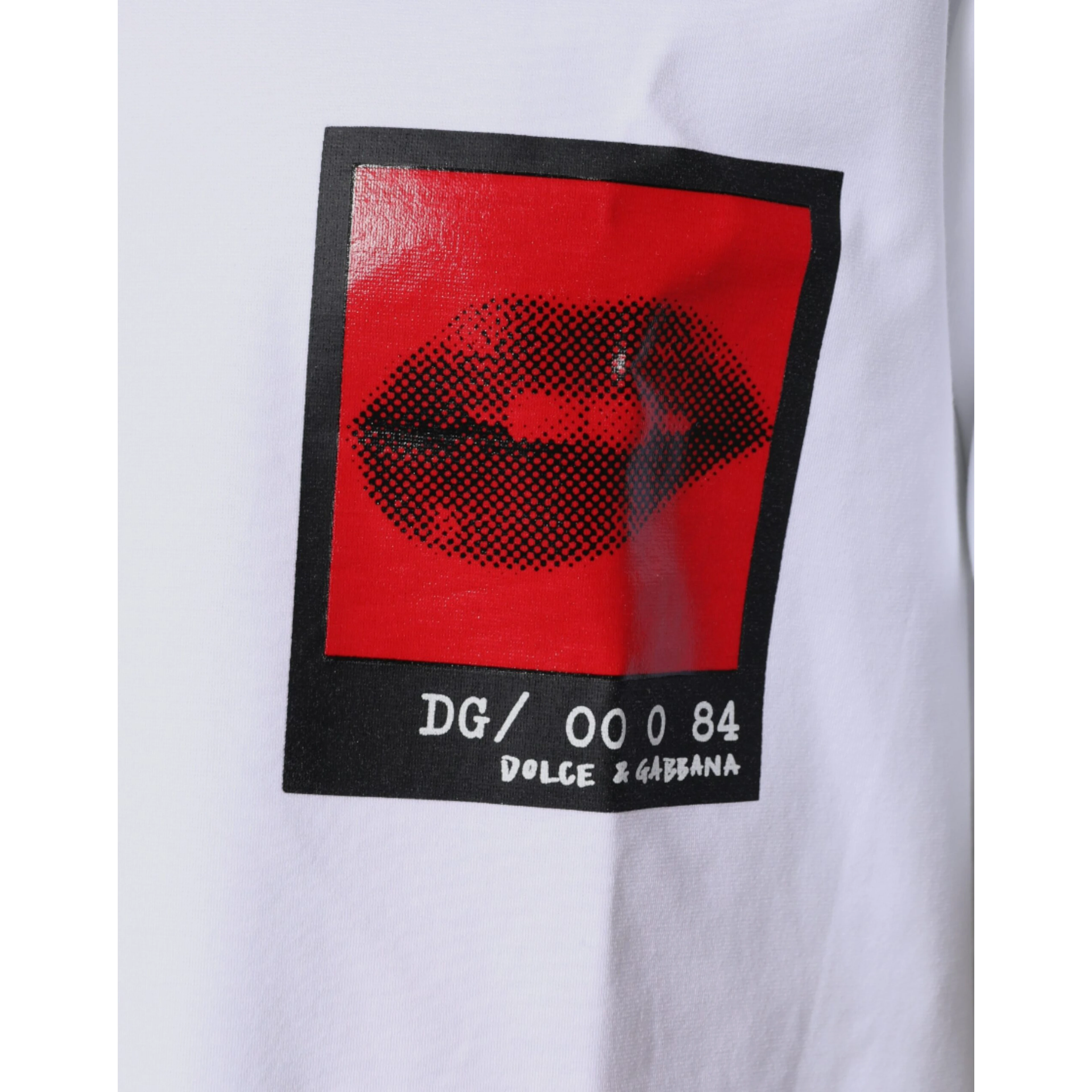 White Red Lips Print Cotton T-shirt