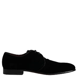 Black Velvet Leather Lace Up Derby Shoes